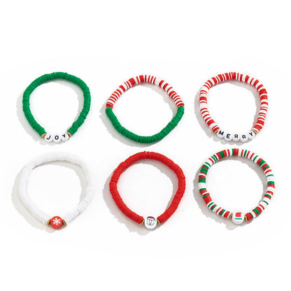 Christmas Women Soft Pottery Beaded Bracelet Set