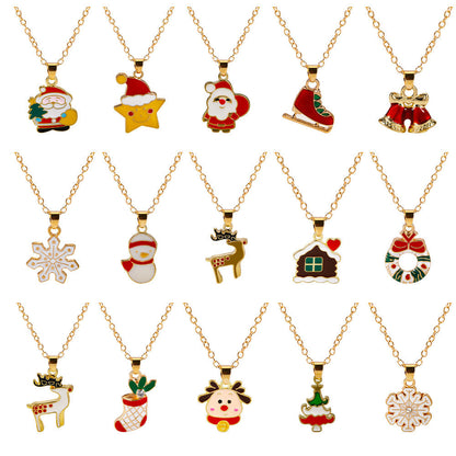 Christmas Alloy Santa Claus Tree Pendant Necklace