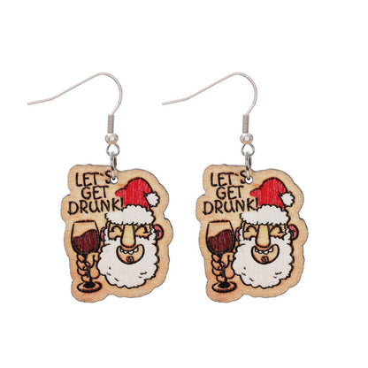 Christmas Wooden Earrings Snowman And Tree Style