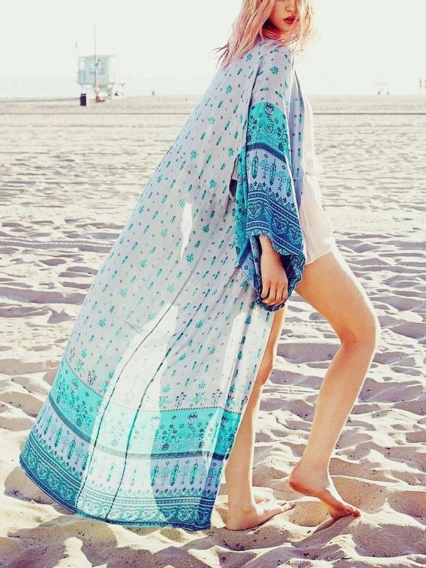 Chiffon Floral Loose Plus Size Beach Long Cover-Up