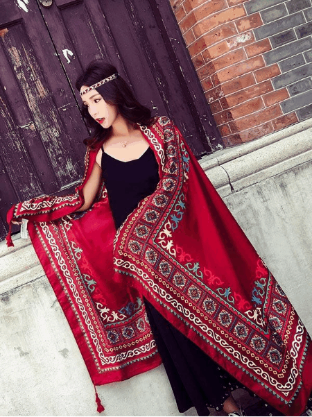 General-Purpose Bohemia Tasseled Scarf&Cap