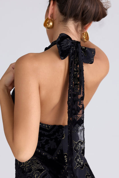 & Gold Devore Velvet Maxi Gown
