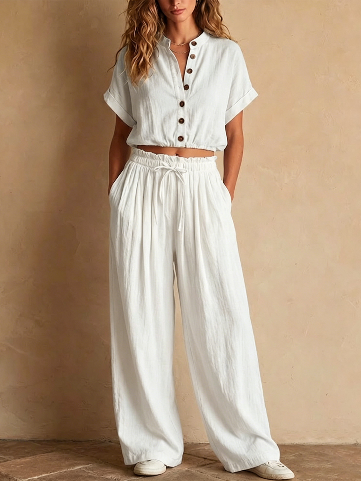 Crinkled Linen Two Piece Set