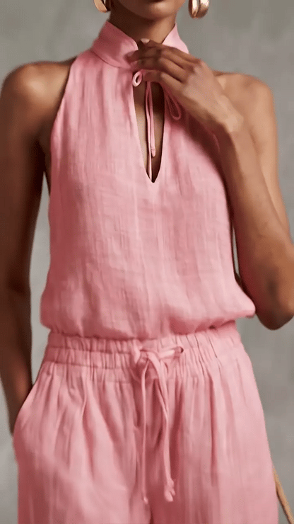 Urban Style Cotton And Linen Top And Wide-leg Pants Set