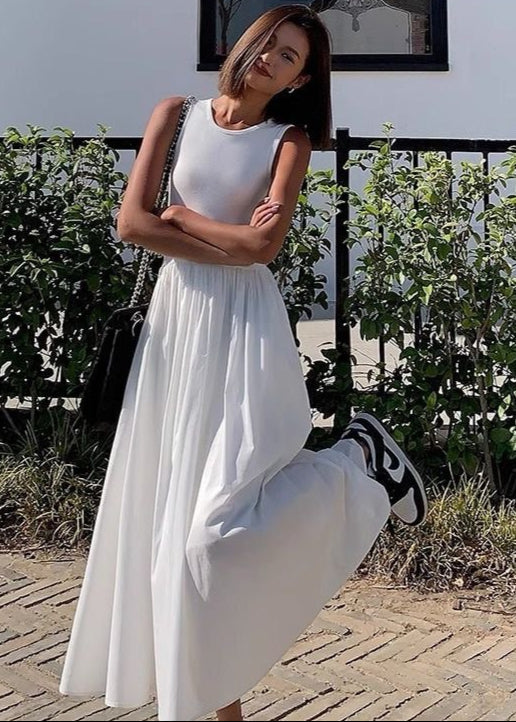 Flowy Maxi Dress White Sleeveless Lightweight Fabric