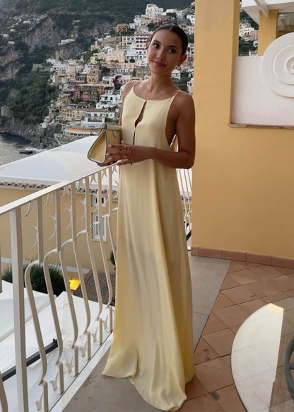 Backless Linen Maxi Dress with Keyhole Detail
