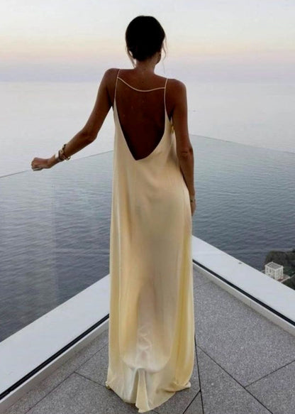Backless Linen Maxi Dress with Keyhole Detail