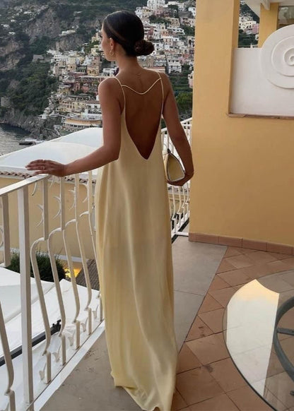 Backless Linen Maxi Dress with Keyhole Detail