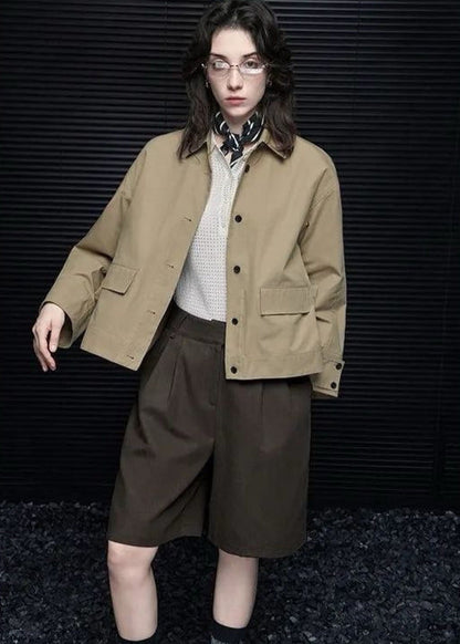 Minimal Utility Jacket Woven Polyester Khaki