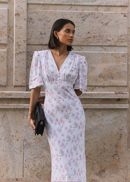 Midi Dress 100 Percent Rayon Pink Floral Design