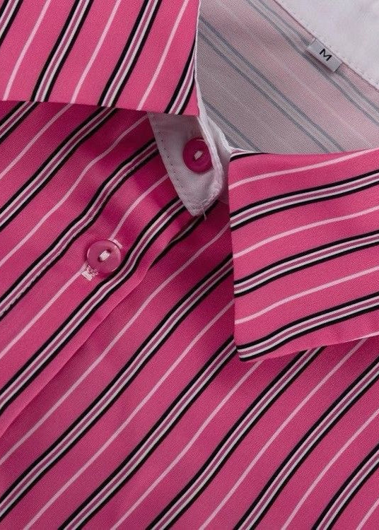 Striped Cropped Cotton Shirt With Pink Accents