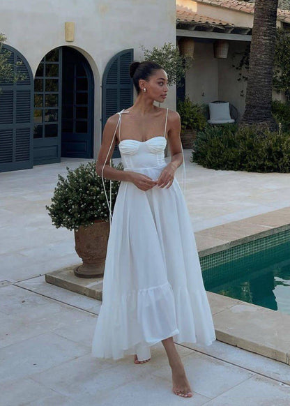 Flowy Polyester Maxi Dress with Tie Straps