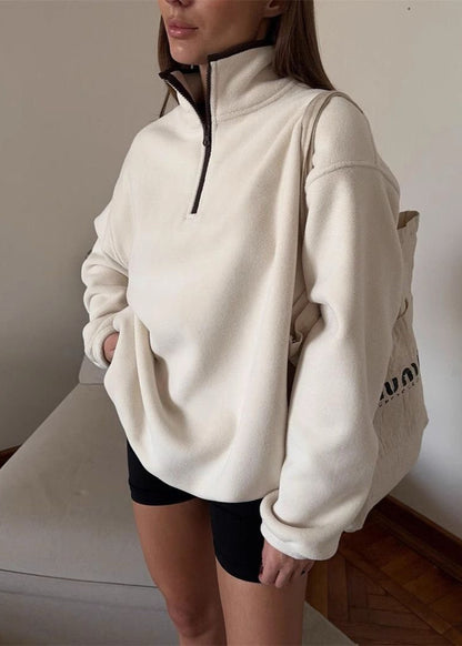 Fleece Half Zip Pullover Cozy High Neckline