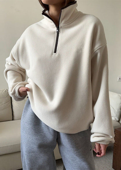 Fleece Half Zip Pullover Cozy High Neckline