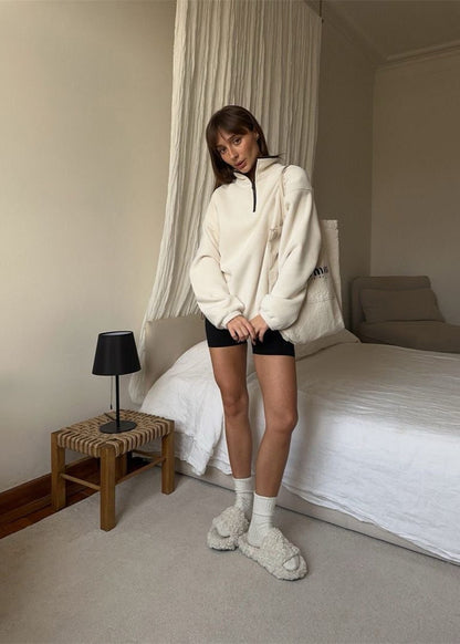 Fleece Half Zip Pullover Cozy High Neckline