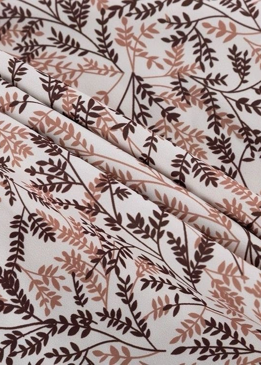 Fern Print Puff Sleeve A-Line Dress Brown