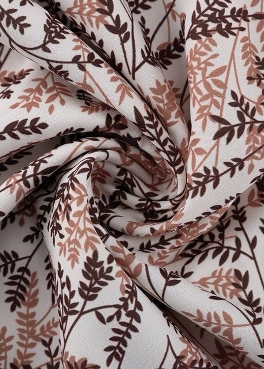 Fern Print Puff Sleeve A-Line Dress Brown