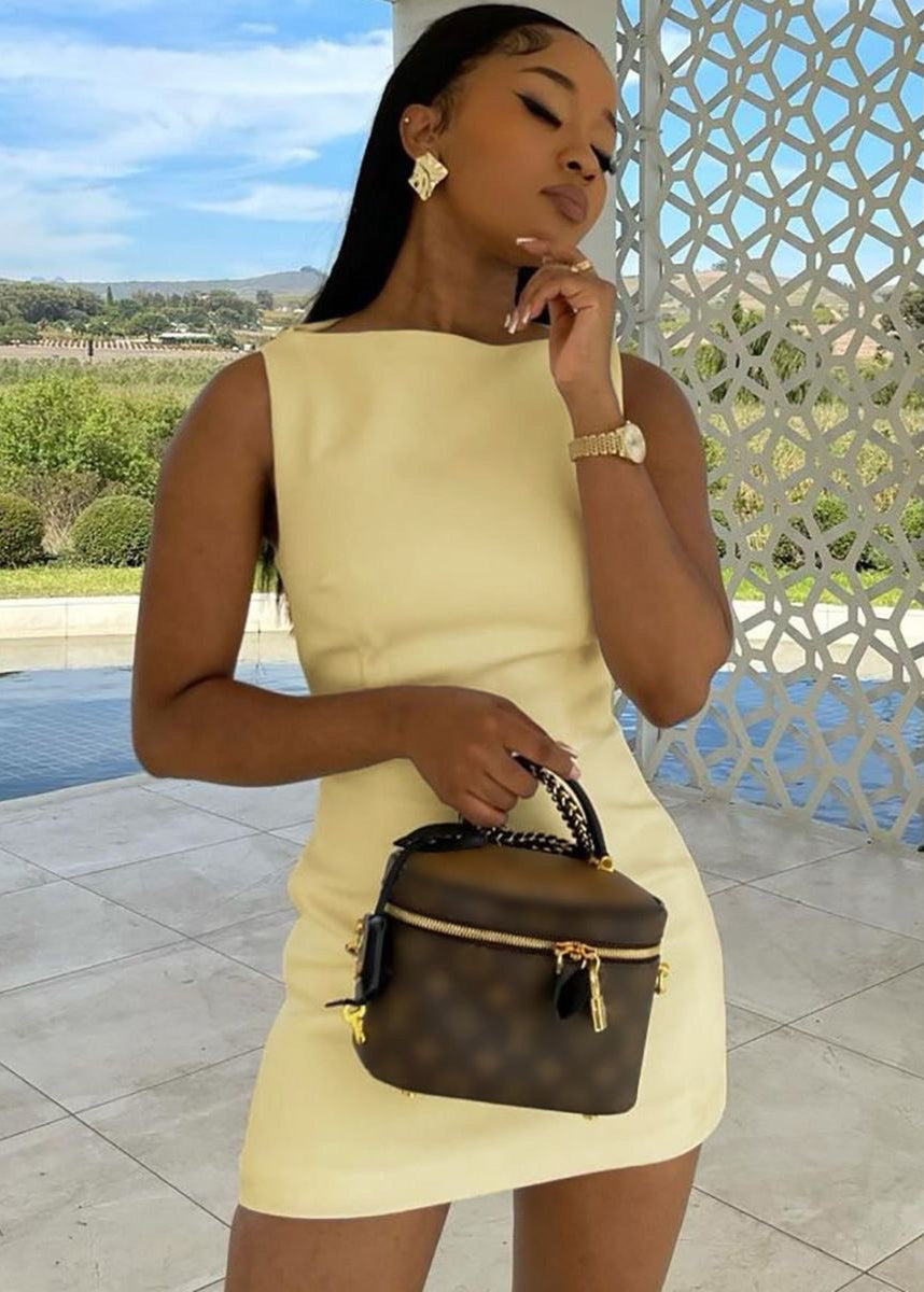 Sleeveless Bodycon Mini Dress In Yellow Structured Fabric