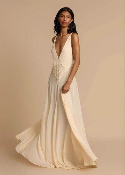 Backless Maxi Dress With Lace Waist Detail