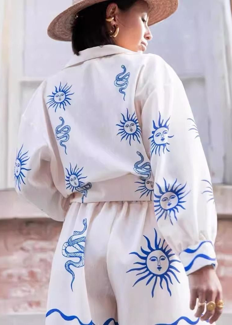 Sun Print Shirt And Shorts Set In Blue
