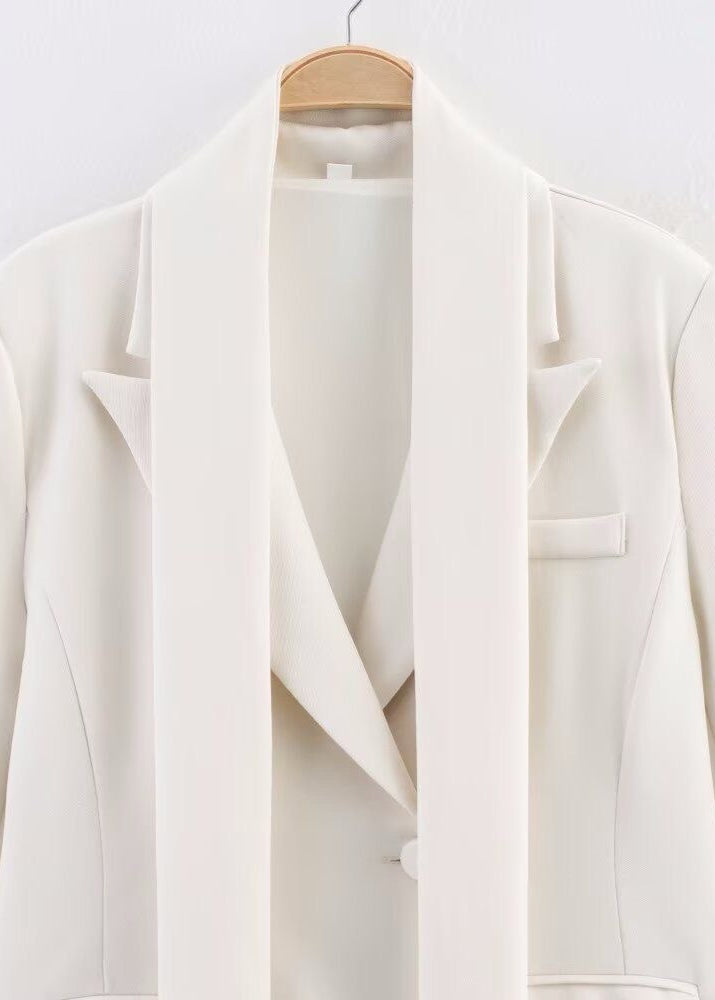 Satin Blazer Tailored Jacket With Neck Sash