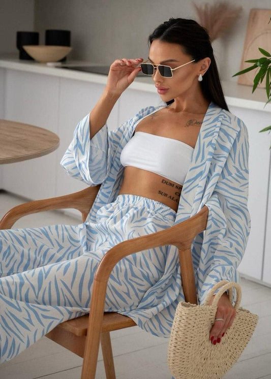 Light Blue Printed Lounge Set In Soft Fabric