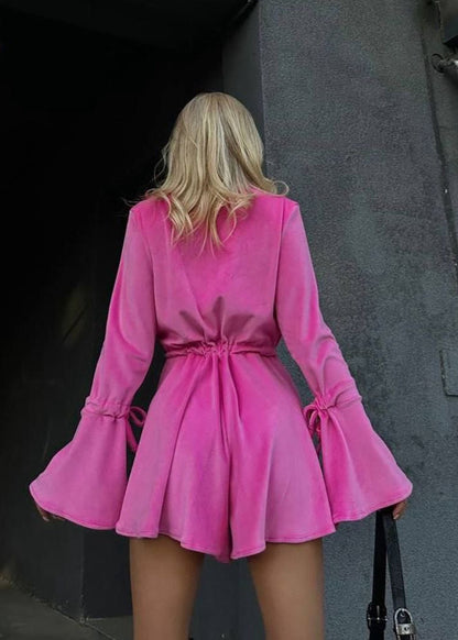 Tie Front Romper Soft Touch Fabric Hot Pink