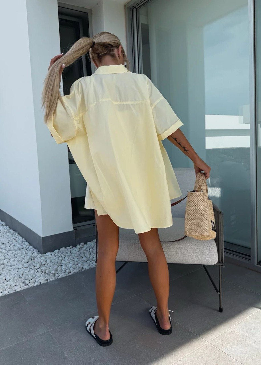 Relaxed Fit Cotton Button Down Shirt And Shorts Set