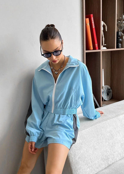Zip Up Polyester Active Romper With Stripe Detail