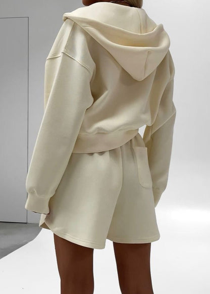 Cotton Blend Hoodie And High Rise Lounge Shorts Set