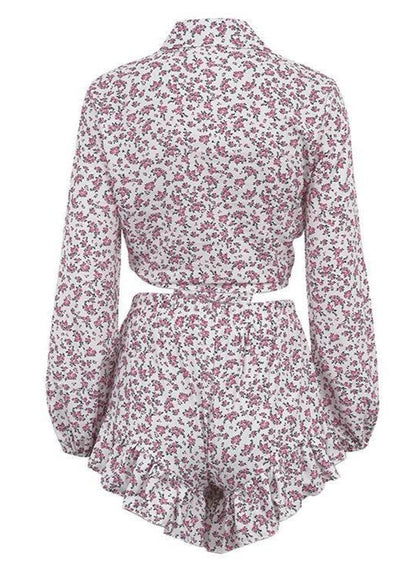 Ruffled Floral Two Piece Set In Lightweight Fabric