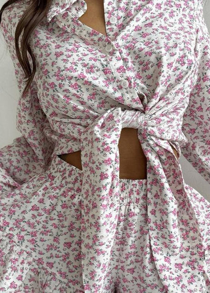 Ruffled Floral Two Piece Set In Lightweight Fabric