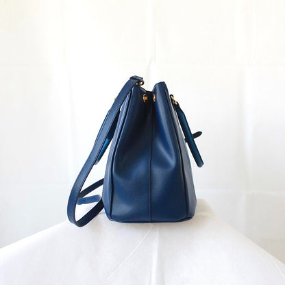 Prada Blue Bicolor Saffiano Lux Leather Medium Galleria Double Zip Tote