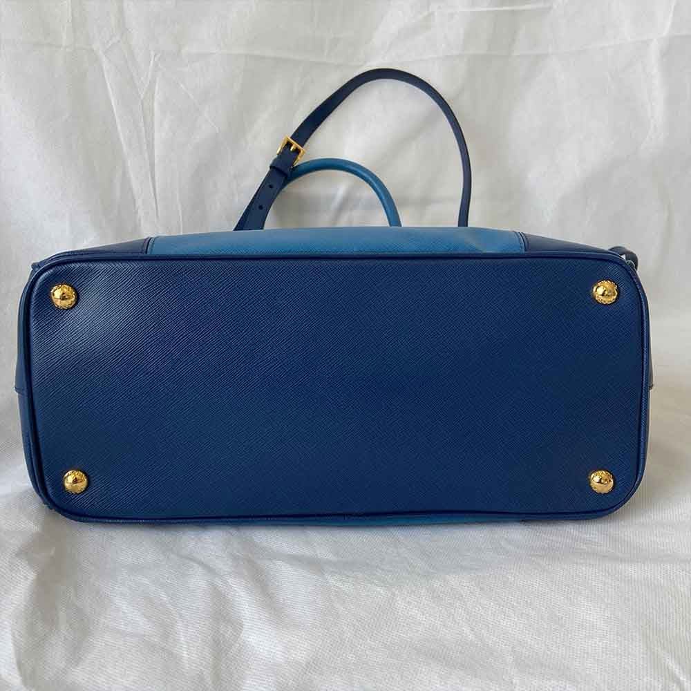 Prada Blue Bicolor Saffiano Lux Leather Medium Galleria Double Zip Tote