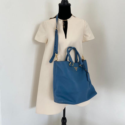 Prada Blue Leather Tote Bag