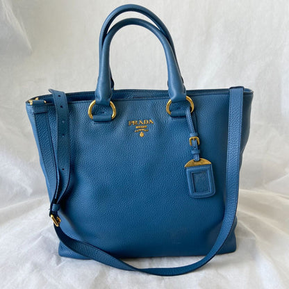 Prada Blue Leather Tote Bag