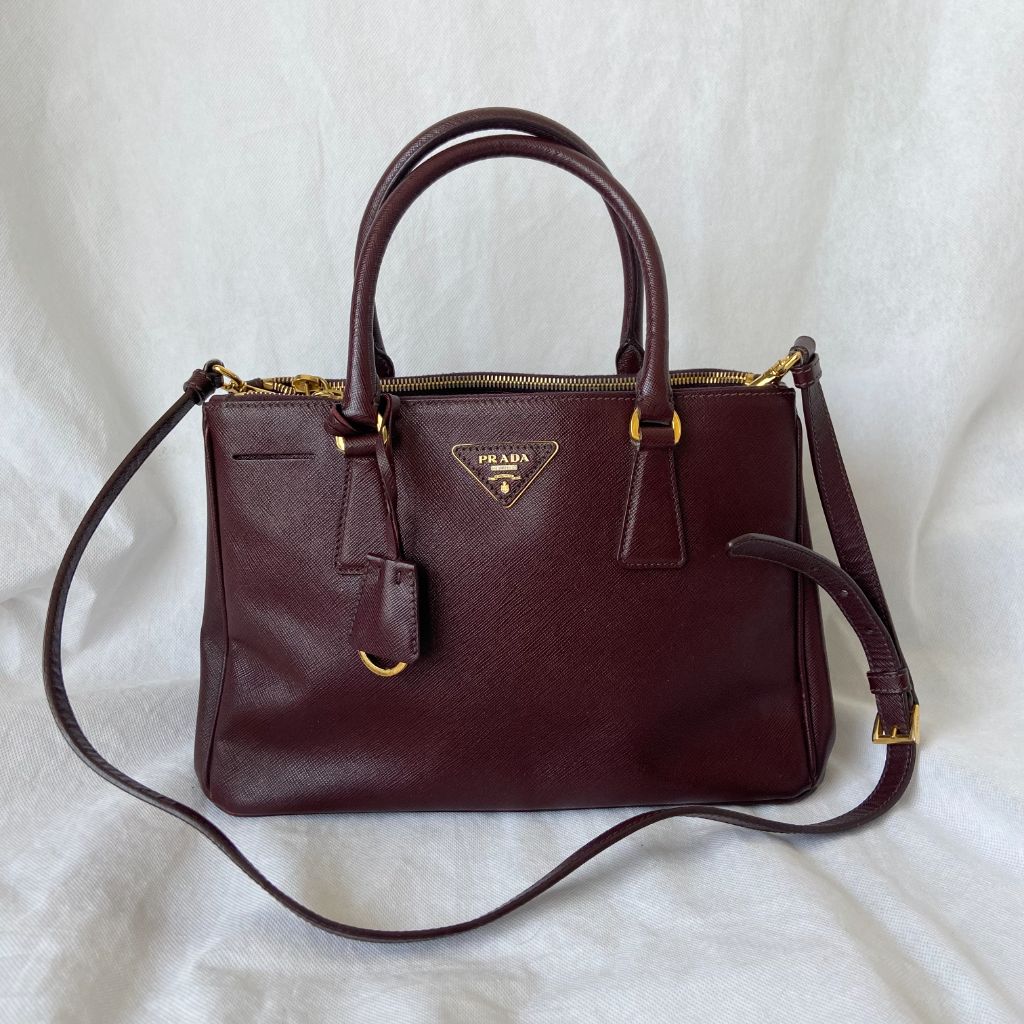 Prada Burgundy Saffiano Lux Leather Galleria Small Tote
