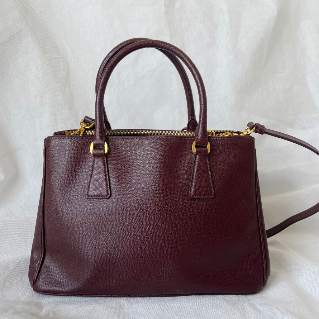 Prada Burgundy Saffiano Lux Leather Galleria Small Tote