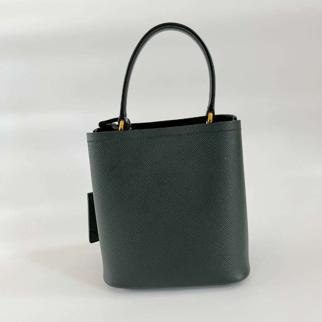Prada Dark Green Logo Plaque Mini Bucket Bag