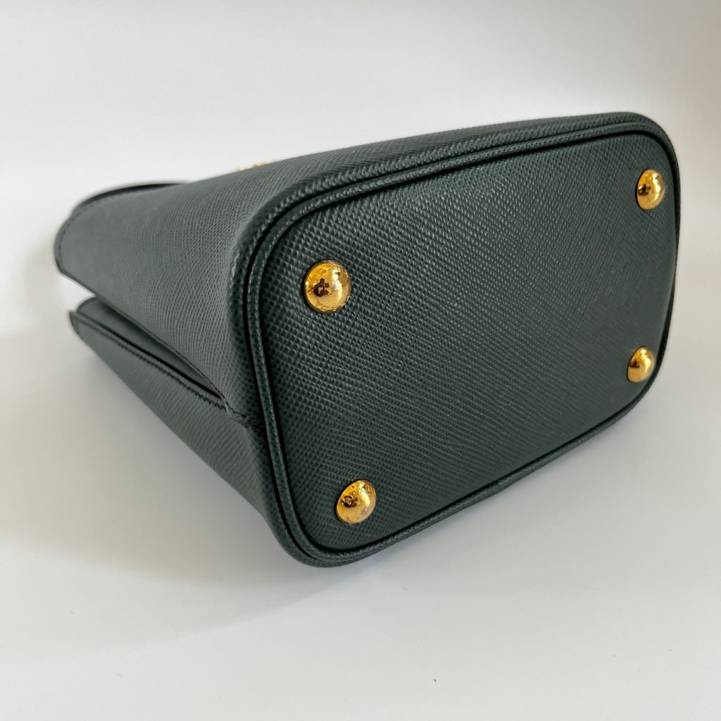 Prada Dark Green Logo Plaque Mini Bucket Bag