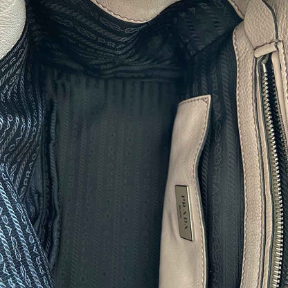 Prada Grey Leather Top Handle Khaki Bag