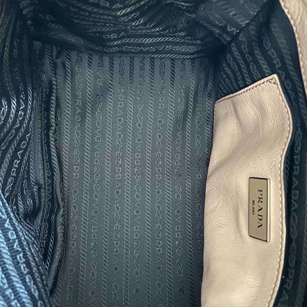 Prada Grey Leather Top Handle Khaki Bag