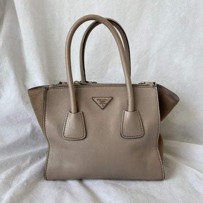 Prada Nude Leather Twin Pocket Double Handle Tote Bag