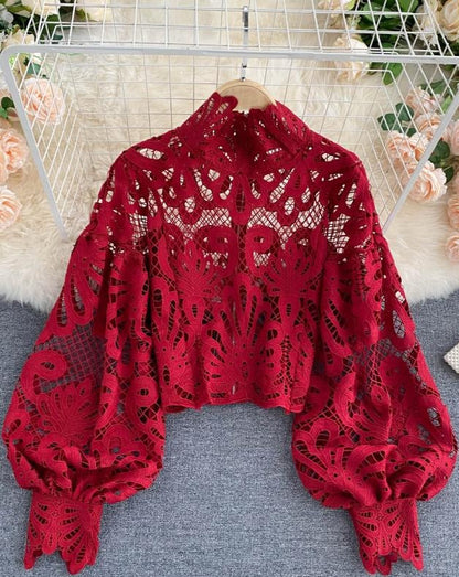 Vintage Crop Red Blouse