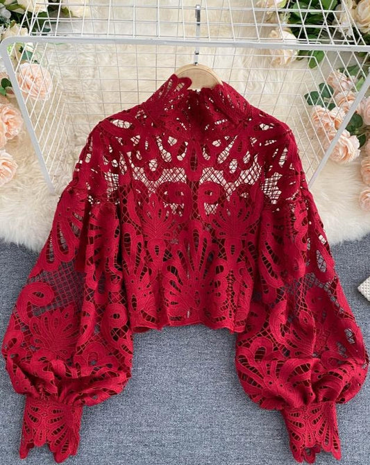 Vintage Crop Red Blouse