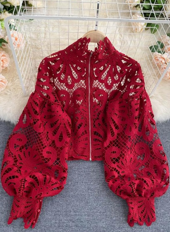 Vintage Crop Red Blouse