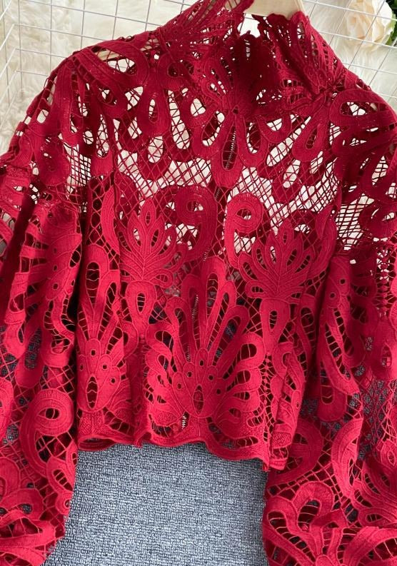 Vintage Crop Red Blouse