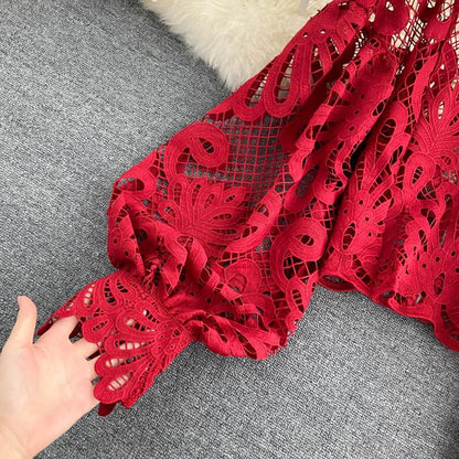 Vintage Crop Red Blouse