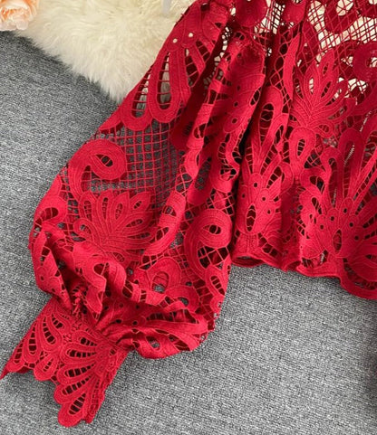 Vintage Crop Red Blouse