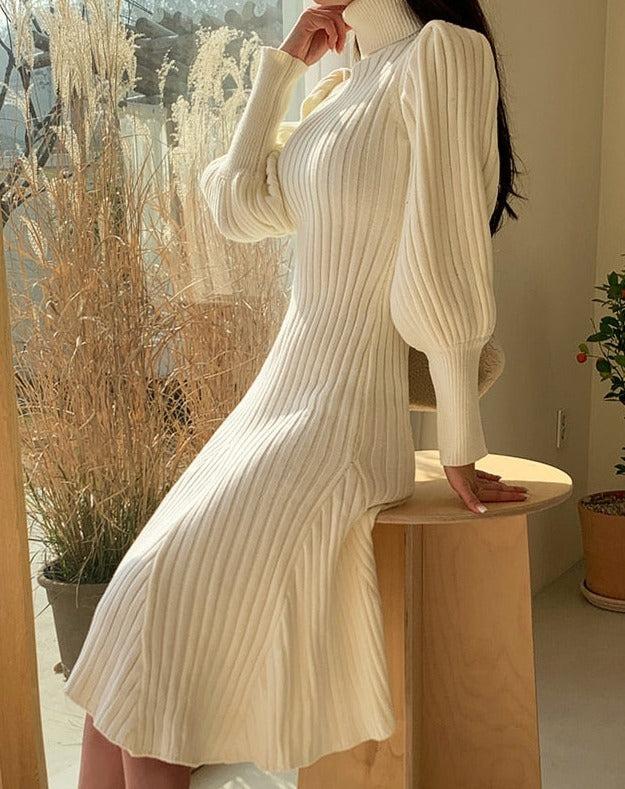 Ronna Knit Lantern Sleeves Dress